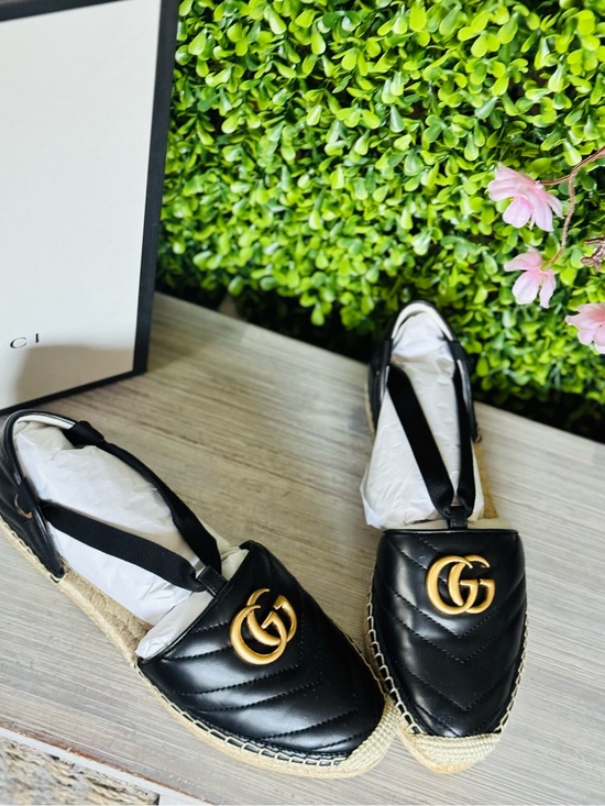 Gucci Shoes - New Gucci Marmont black leather flat espadrille ballerina style size 38